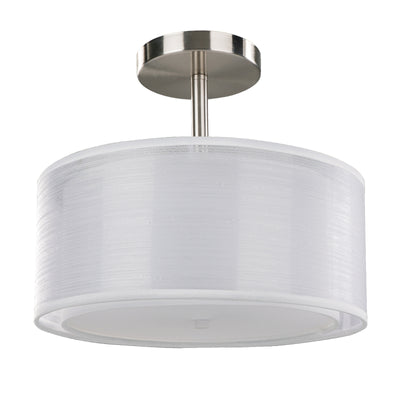 Moderne Einfachheit Runde Stoff Metall 3-Licht Semi-Flush Mount Deckenleuchte für Wohnzimmer 