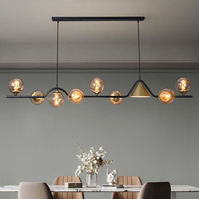 Contemporary Scandinavian Iron Glass Cone Ball 4/5/6/9 Light Chandeliers Island Light For Dining Room