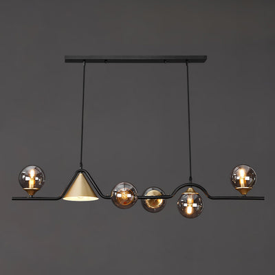 Contemporary Scandinavian Iron Glass Cone Ball 4/5/6/9 Light Chandeliers Island Light For Dining Room