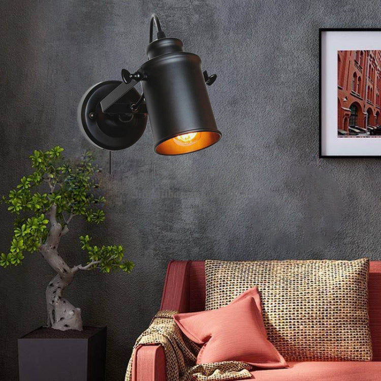 Contemporary Industrial Iron Rotatable Cylinder 1-Light Wall Sconce Lamp For Hallway