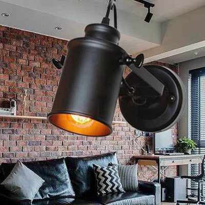 Contemporary Industrial Iron Rotatable Cylinder 1-Light Wall Sconce Lamp For Hallway