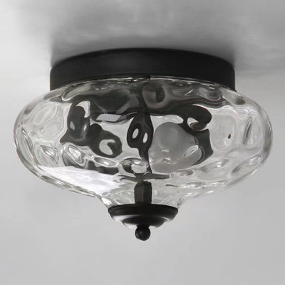 Moderne Art Deco Eisen Glas Runde Ripple 2-Licht Semi-Flush Mount Deckenleuchte für Wohnzimmer 