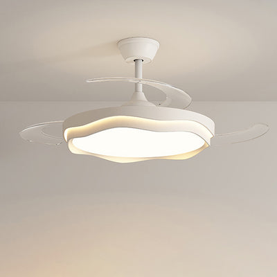 Contemporary Nordic Iron Acrylic PC Round Wave LED Semi-Flush Mount Ceiling Fan Light For Living Room