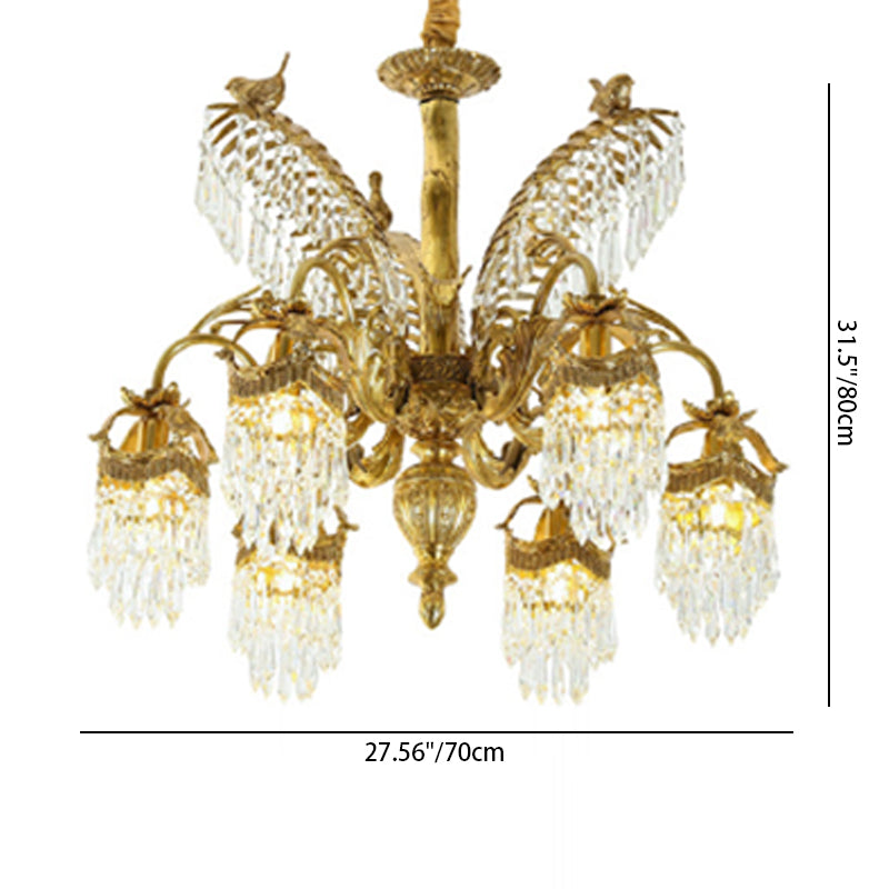 Traditional Luxury Brass Crystal Hand-Carved Palm Tree 6/8 Light Chandeliers For Living Room