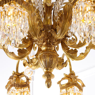 Traditional Luxury Brass Crystal Hand-Carved Palm Tree 6/8 Light Chandeliers For Living Room