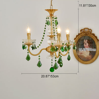 Traditional French Copper Crystal Glass Column Pendants Candlestick 3/6/8 Light Chandeliers For Living Room