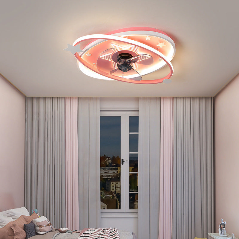 Contemporary Scandinavian Iron Acrylic Elliptical Star LED Flush Mount Ceiling Fan Light For Bedroom