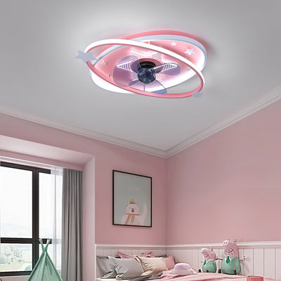 Contemporary Scandinavian Iron Acrylic Elliptical Star LED Flush Mount Ceiling Fan Light For Bedroom