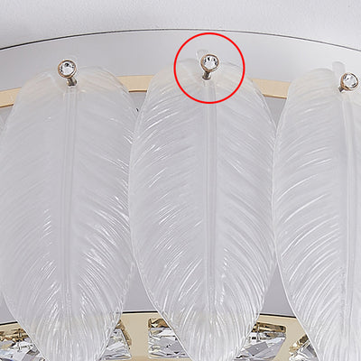 Traditional French Glass Iron Crystal Round Square Feather LED Flush Mount Ceiling Light For Bedroom