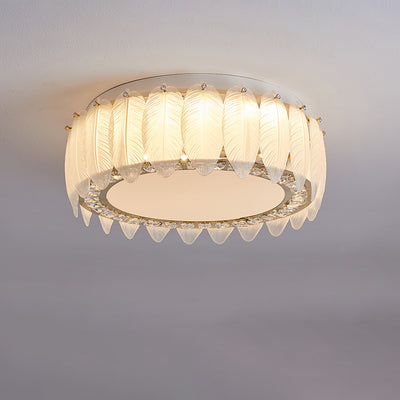 Traditional French Glass Iron Crystal Round Square Feather LED Flush Mount Ceiling Light For Bedroom