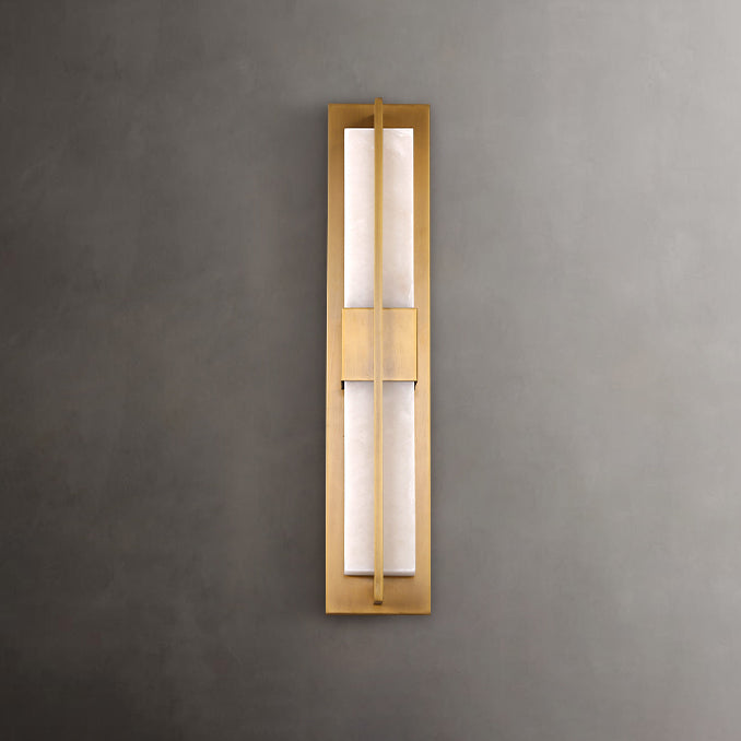 Traditional Chinese Marble Brass Rectangular LED Wall Sconce Lamp For Bedside