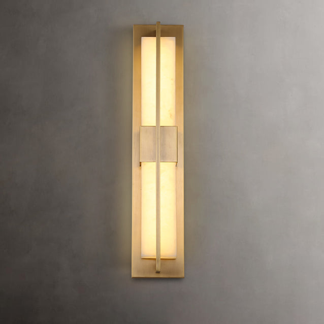 Traditional Chinese Marble Brass Rectangular LED Wall Sconce Lamp For Bedside