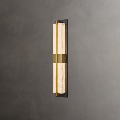 Traditional Chinese Marble Brass Rectangular LED Wall Sconce Lamp For Bedside