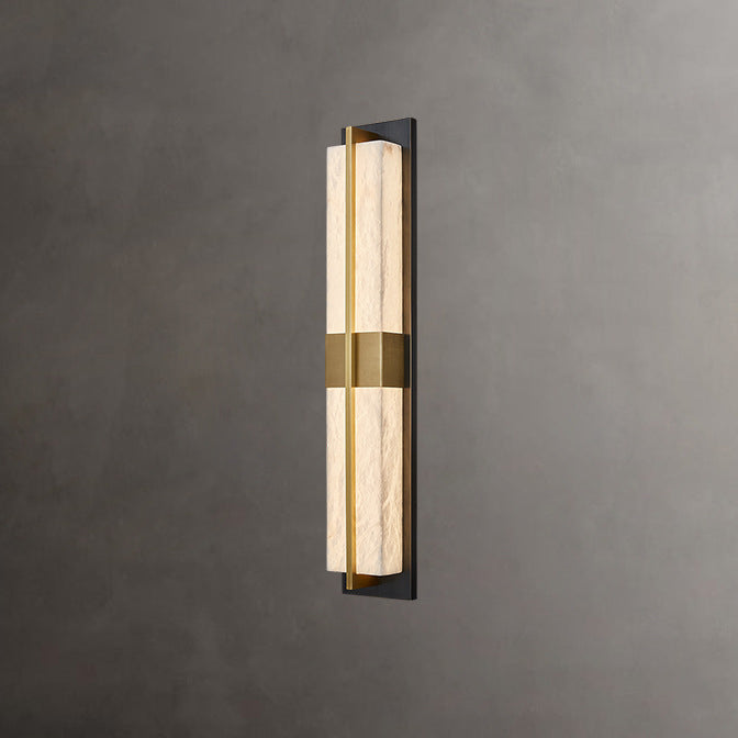 Traditional Chinese Marble Brass Rectangular LED Wall Sconce Lamp For Bedside