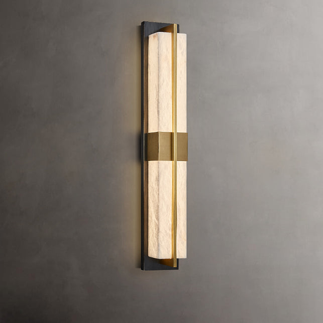 Traditional Chinese Marble Brass Rectangular LED Wall Sconce Lamp For Bedside