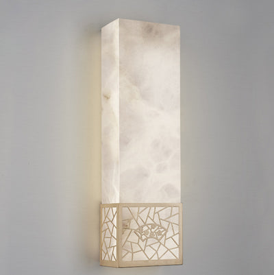 Traditional Chinese Marble Copper Natural Plum Blossom Rectangular LED Wall Sconce Lamp For Bedside