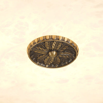 Traditional Chinese Marble Brass Landscape Round LED Flush Mount Ceiling Light For Bedroom