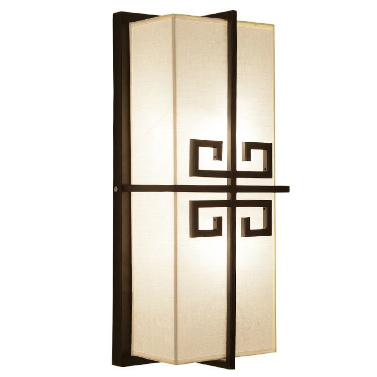 Traditional Chinese Iron Fabric Rectangular Chinese Knot 2-Light Wall Sconce Lamp For Bedside