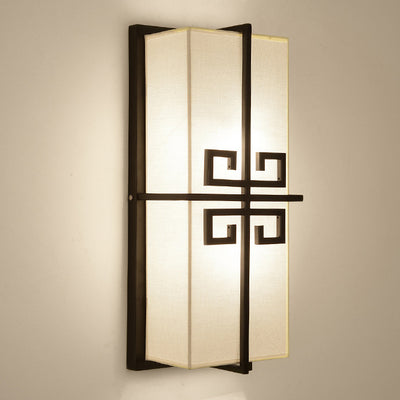 Traditional Chinese Iron Fabric Rectangular Chinese Knot 2-Light Wall Sconce Lamp For Bedside