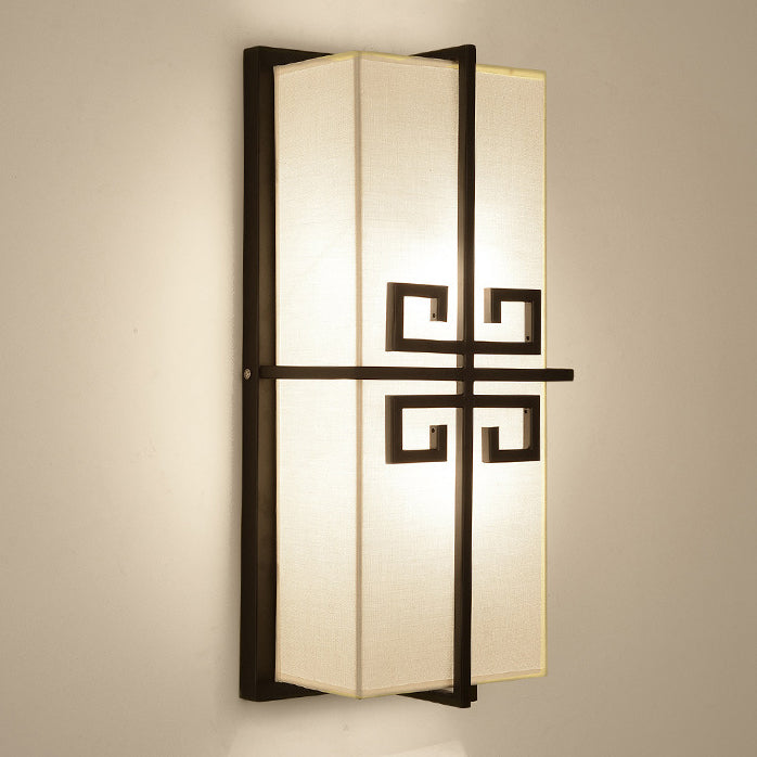 Traditional Chinese Iron Fabric Rectangular Chinese Knot 2-Light Wall Sconce Lamp For Bedside