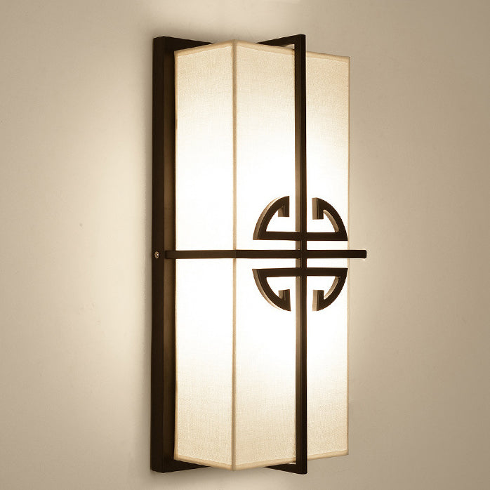 Traditional Chinese Iron Fabric Rectangular Chinese Knot 2-Light Wall Sconce Lamp For Bedside