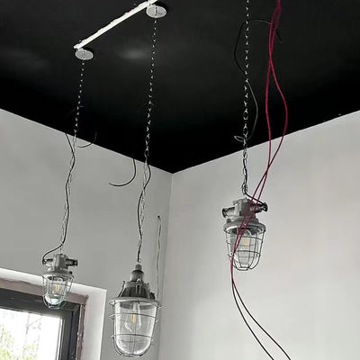 Contemporary Industrial Iron Glass Cage Grenade 1-Light Pendant Light For Dining Room