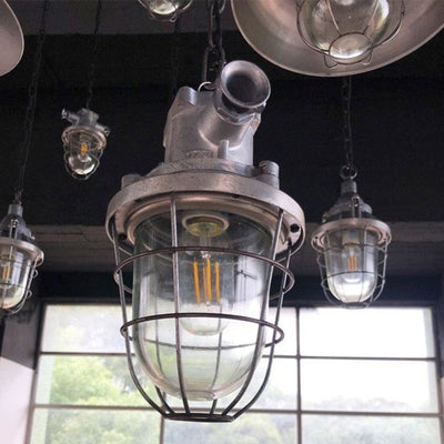 Contemporary Industrial Iron Glass Cage Grenade 1-Light Pendant Light For Dining Room