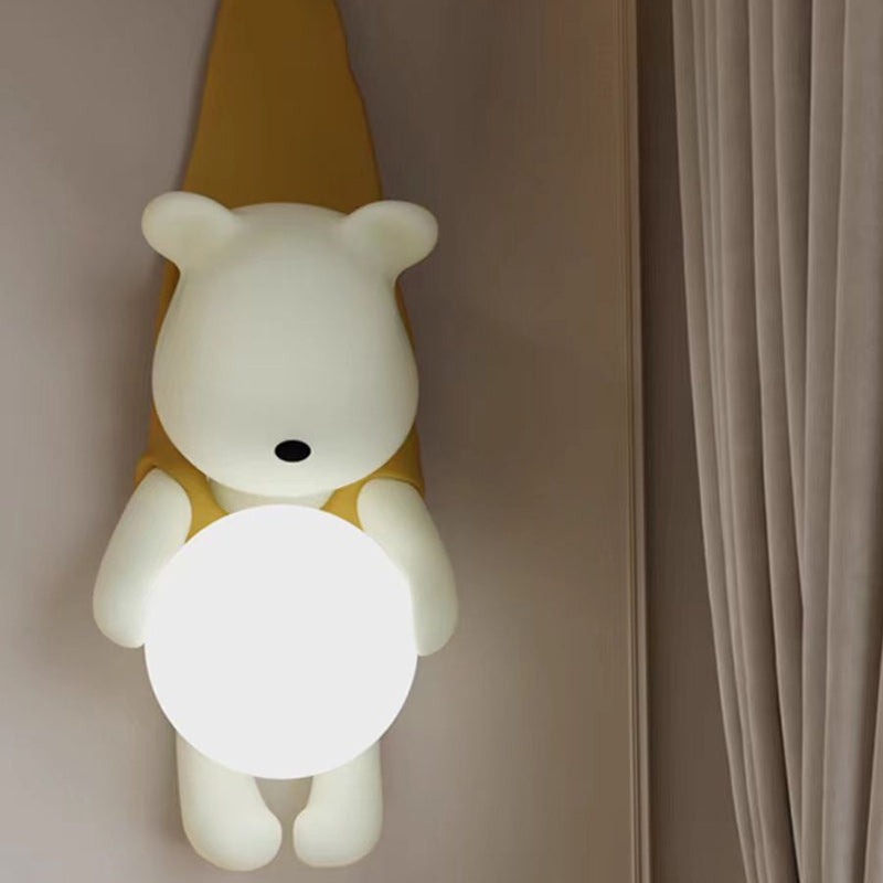 Zeitgenössische kreative Kinder hängen Bär Harz PMMA 1-Licht Wandleuchte Lampe für Schlafzimmer 