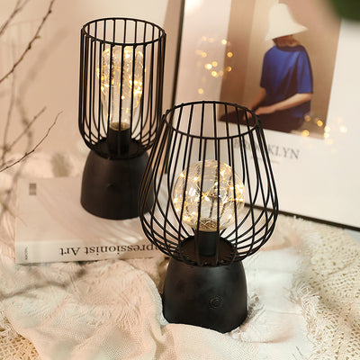 Contemporary Nordic Iron Copper Wire Cylinder Cage Shape Battery LED Table Lamp For Bedside