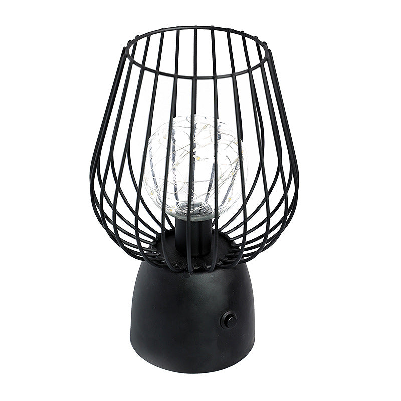 Contemporary Nordic Iron Copper Wire Cylinder Cage Shape Battery LED Table Lamp For Bedside