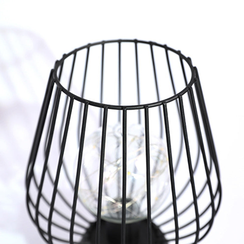 Contemporary Nordic Iron Copper Wire Cylinder Cage Shape Battery LED Table Lamp For Bedside