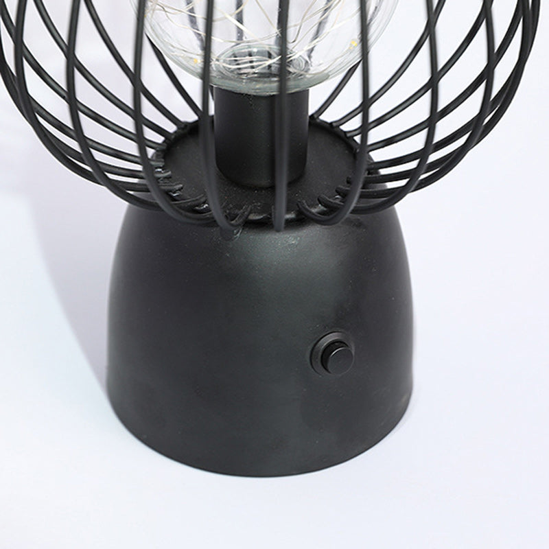 Contemporary Nordic Iron Copper Wire Cylinder Cage Shape Battery LED Table Lamp For Bedside