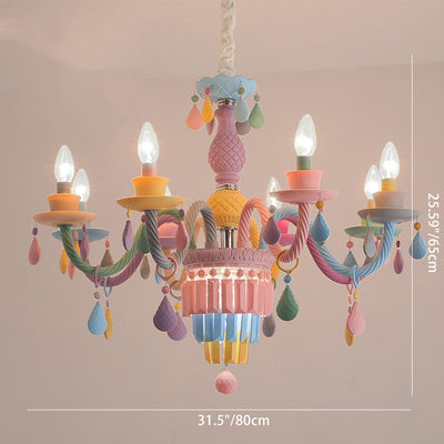 Modern Art Deco Kids Candle Colorful Stainless Steel Glass 5/6/8 Light Chandeliers For Bedroom