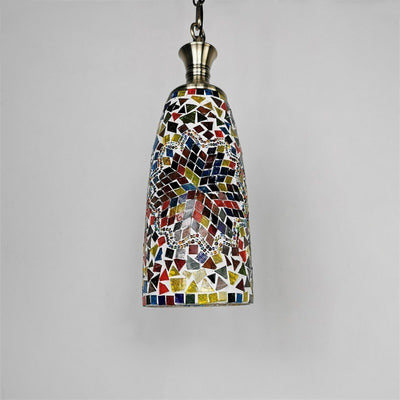 Contemporary Boho Glass Iron Cylinder Mosaic 1-Light Pendant Light For Dining Room