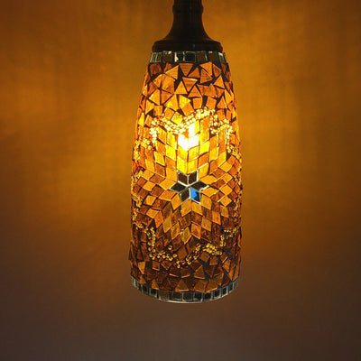 Contemporary Boho Glass Iron Cylinder Mosaic 1-Light Pendant Light For Dining Room