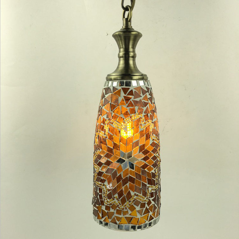 Contemporary Boho Glass Iron Cylinder Mosaic 1-Light Pendant Light For Dining Room