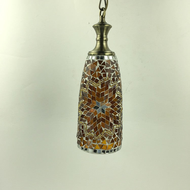 Contemporary Boho Glass Iron Cylinder Mosaic 1-Light Pendant Light For Dining Room