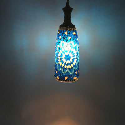 Contemporary Boho Glass Iron Cylinder Mosaic 1-Light Pendant Light For Dining Room