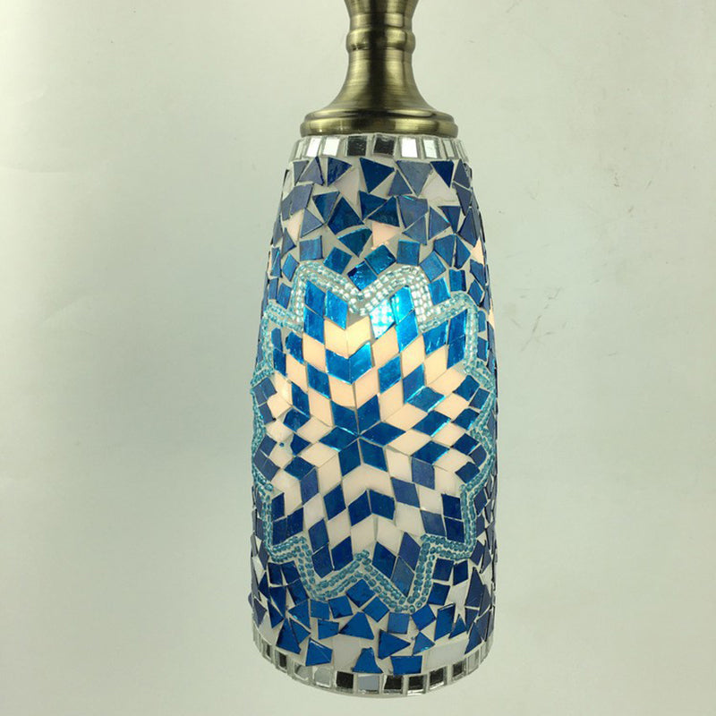 Contemporary Boho Glass Iron Cylinder Mosaic 1-Light Pendant Light For Dining Room