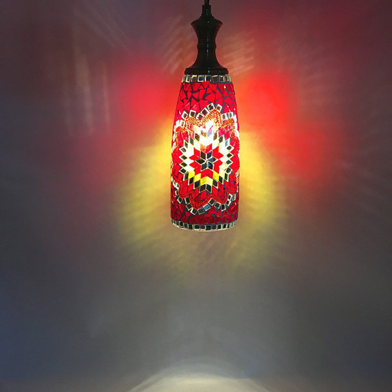 Contemporary Boho Glass Iron Cylinder Mosaic 1-Light Pendant Light For Dining Room