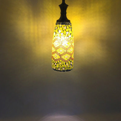 Contemporary Boho Glass Iron Cylinder Mosaic 1-Light Pendant Light For Dining Room