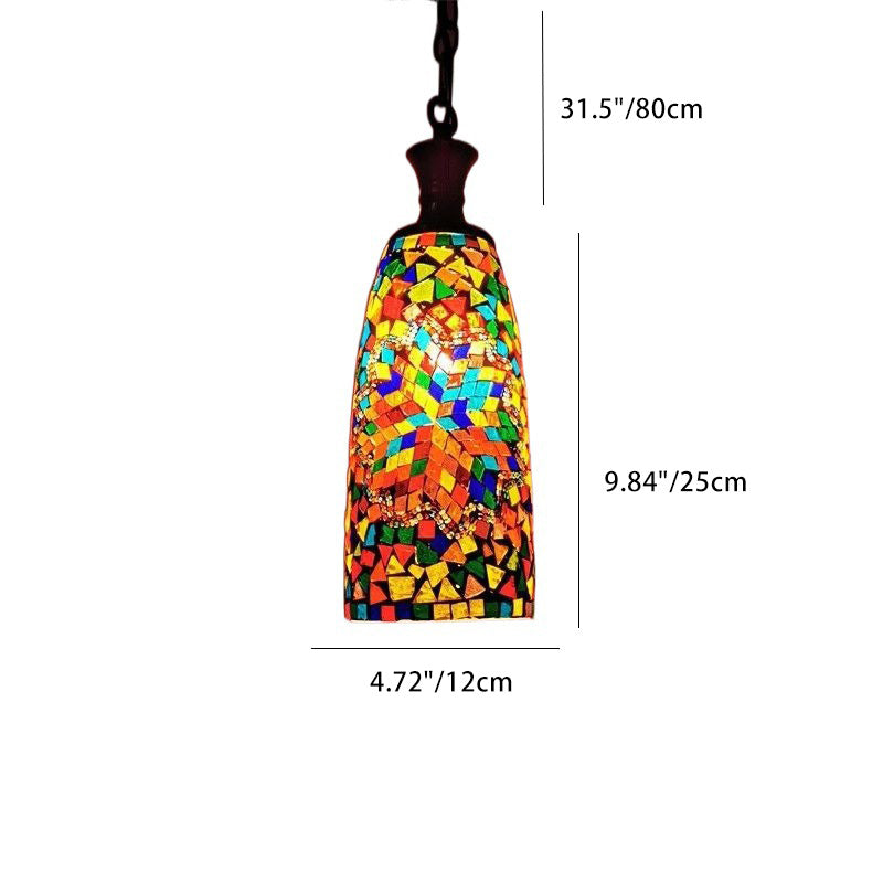 Contemporary Boho Glass Iron Cylinder Mosaic 1-Light Pendant Light For Dining Room