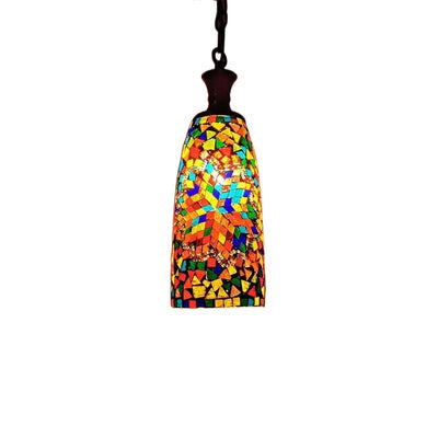 Contemporary Boho Glass Iron Cylinder Mosaic 1-Light Pendant Light For Dining Room