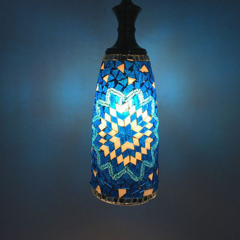 Contemporary Boho Glass Iron Cylinder Mosaic 1-Light Pendant Light For Dining Room