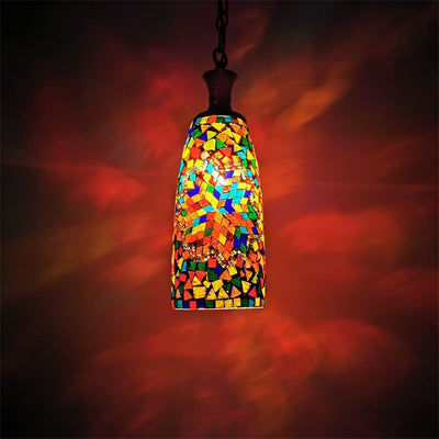 Contemporary Boho Glass Iron Cylinder Mosaic 1-Light Pendant Light For Dining Room