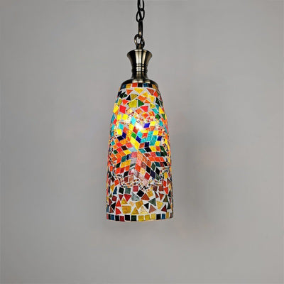 Contemporary Boho Glass Iron Cylinder Mosaic 1-Light Pendant Light For Dining Room