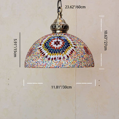 Contemporary Boho Glass Iron Dome Mosaic Bead 1-Light Pendant Light For Dining Room