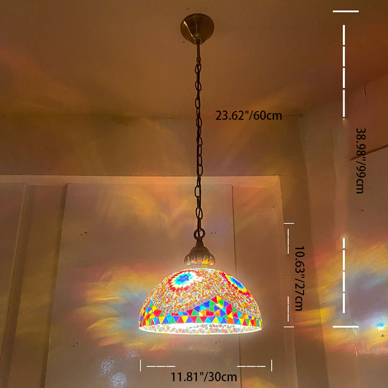 Contemporary Boho Glass Iron Dome Mosaic Bead 1-Light Pendant Light For Dining Room