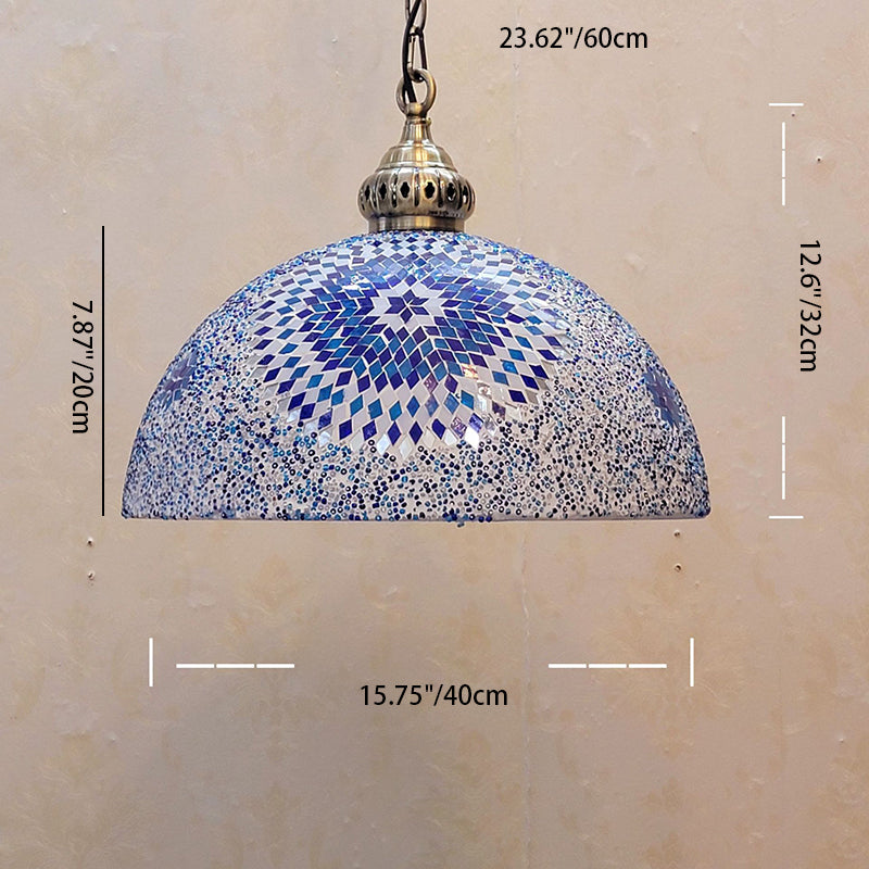 Contemporary Boho Glass Iron Dome Mosaic Bead 1-Light Pendant Light For Dining Room