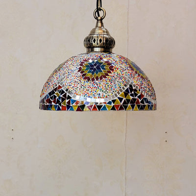 Contemporary Boho Glass Iron Dome Mosaic Bead 1-Light Pendant Light For Dining Room